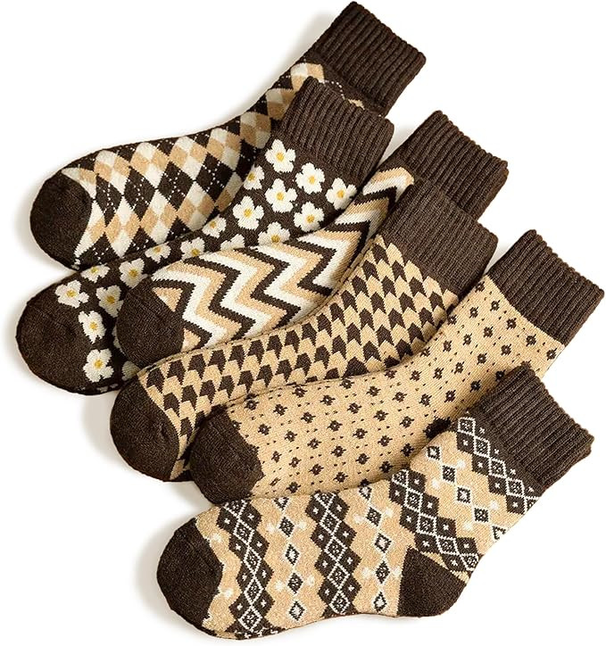Meloday Thick Wool Vintage Classic Hiking Crew Socks for Women Soft and Comfortable - 5 Pairs Per... | Amazon (US)