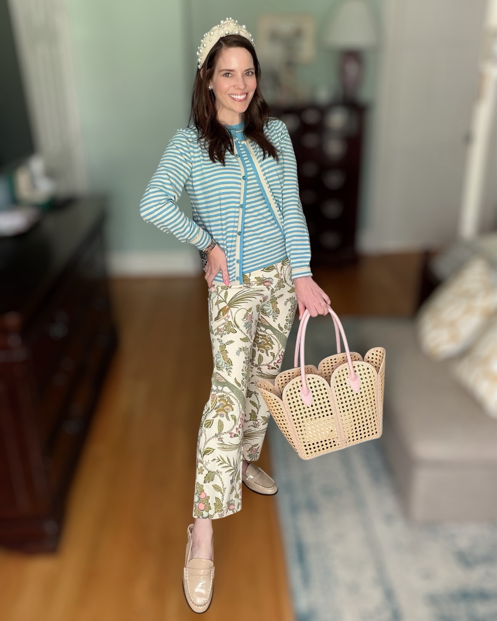 Preppy Stripes & Floral Flare Pants Outfit


Mixing classic stripes with a fun statement print 🌸💙 This blue striped cardigan and tank set paired with floral flare pants creates such a chic, polished look while still feeling playful. I added neutral loafers, a pearl headband, and this beautiful woven cane tote for a preppy spring outfit that’s perfect for brunch, shopping, or a daytime outing.

Wearing XS in the striped cardigan and tank. Everything is linked including my floral pants, loafers, pearl headband, woven tote, and watch.

preppy spring outfit, floral flare pants outfit, blue striped cardigan outfit, coastal preppy style, statement pants outfit, chic spring style, woven cane tote bag, classic feminine outfit, polished everyday look, spring brunch outfit 🌸✨

#LTKOver40 #LTKWorkwear #LTKootd