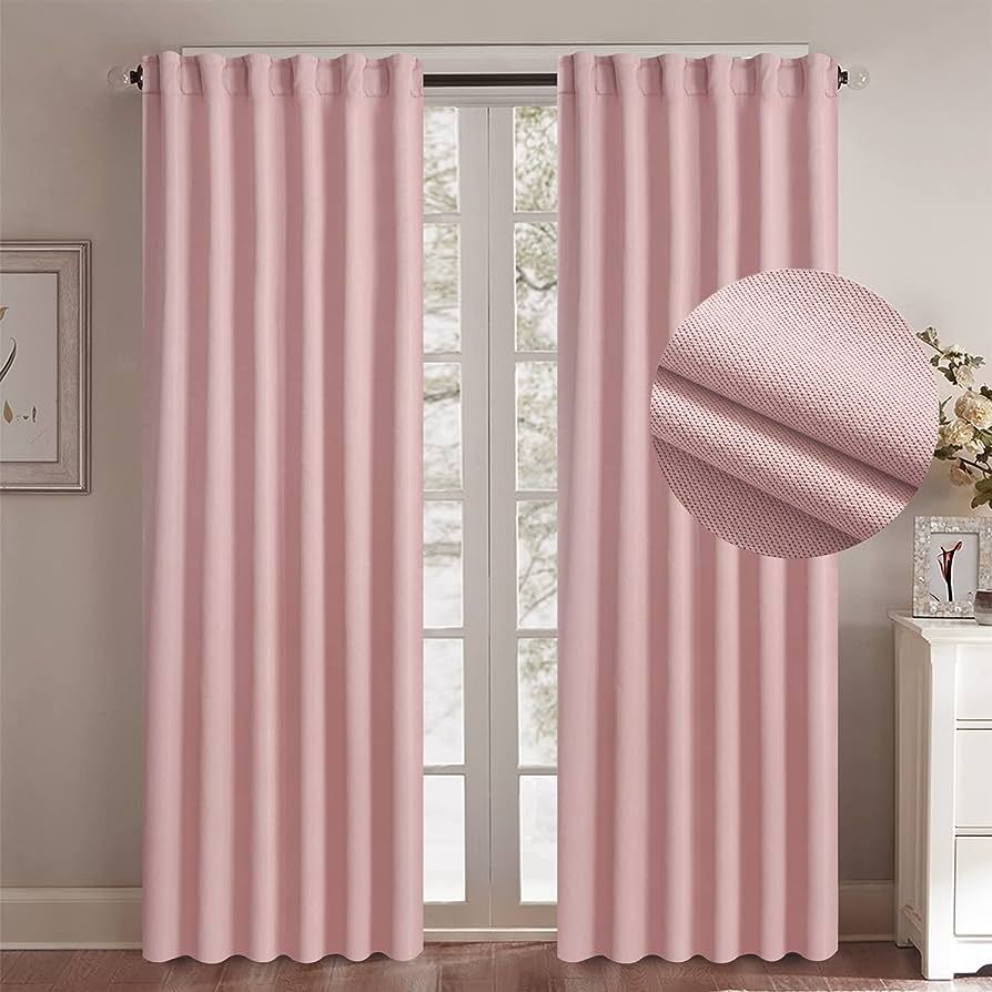 WPM Blush pink Drapes Faux Linen Blackout Curtain Thermal Insulated Panel for Bedroom/Living Room... | Amazon (US)
