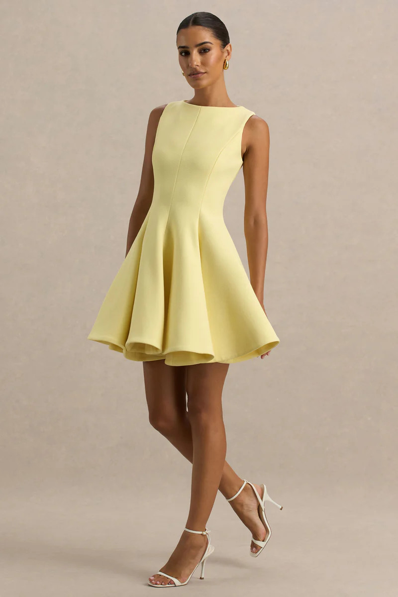 Gabrielle  Lemon Boat-Neck Skater Mini Dress | Club L London