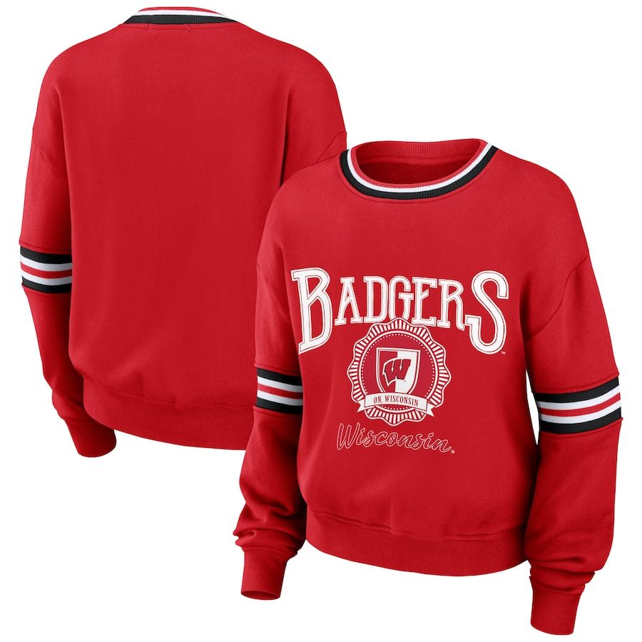 Wisconsin Badgers WEAR by Erin Andrews Women's Vintage Pullover Sweatshirt - Red | Fanatics