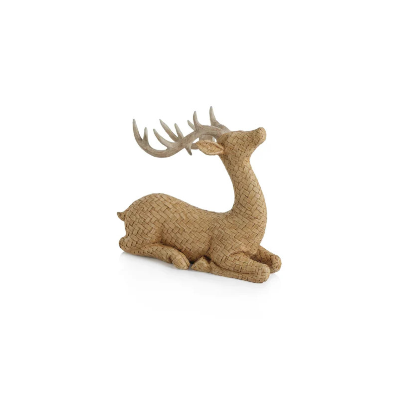 Faux Rattan Laying Deer | Cailini Coastal