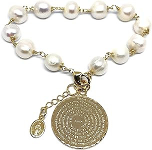 SIFRIMANIA Our Father Prayer Freshwater Cultured Pearls Pendant Adjustable Bracelet for Women | Amazon (US)