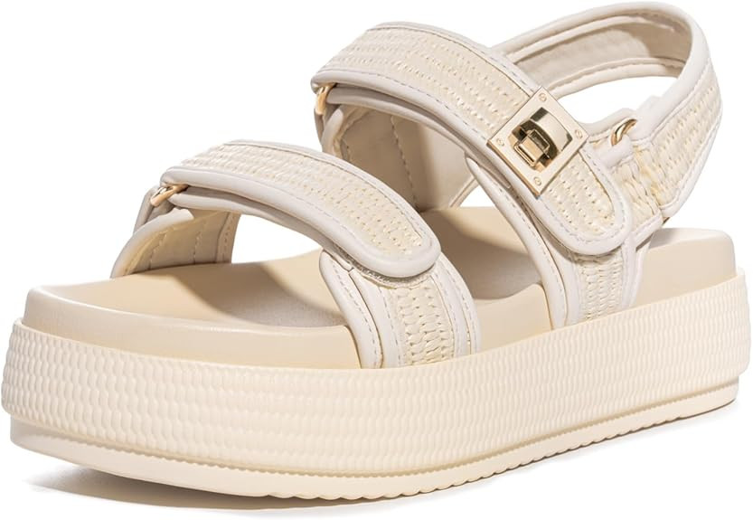 FITORY Women Platform Sandals Comfortable Open Toe Beach Shoes with Adjustable Buckle Straps for ... | Amazon (US)