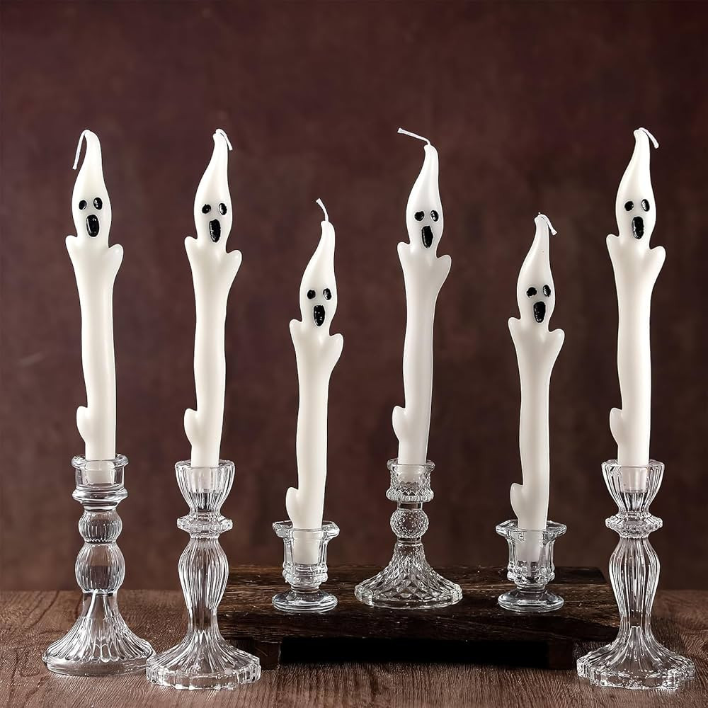 6 Pack 10" Halloween Unscented Ghost Shaped Taper Candles Spooky Ghost Halloween Dinner Candles H... | Amazon (US)