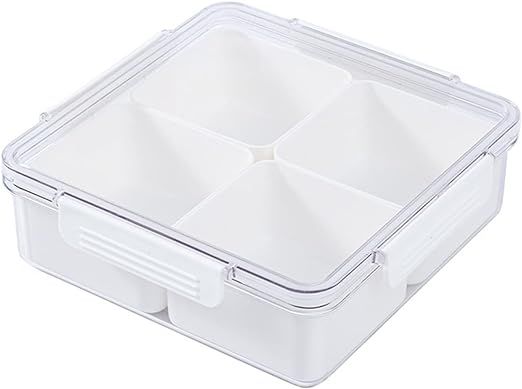 Qushy Square Plastic Divided Serving Tray with Lid, 4 Individual Dishes Food Storage Containers, ... | Amazon (US)