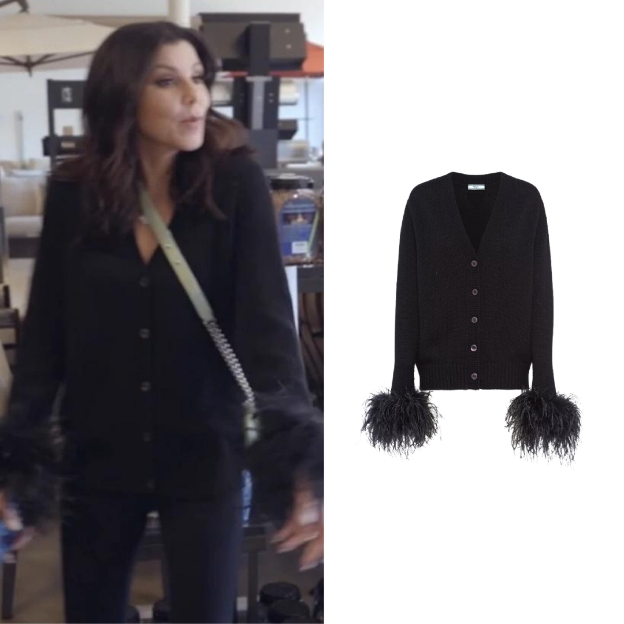 Heather Dubrow’s Black Feather Cuff Cadigan 