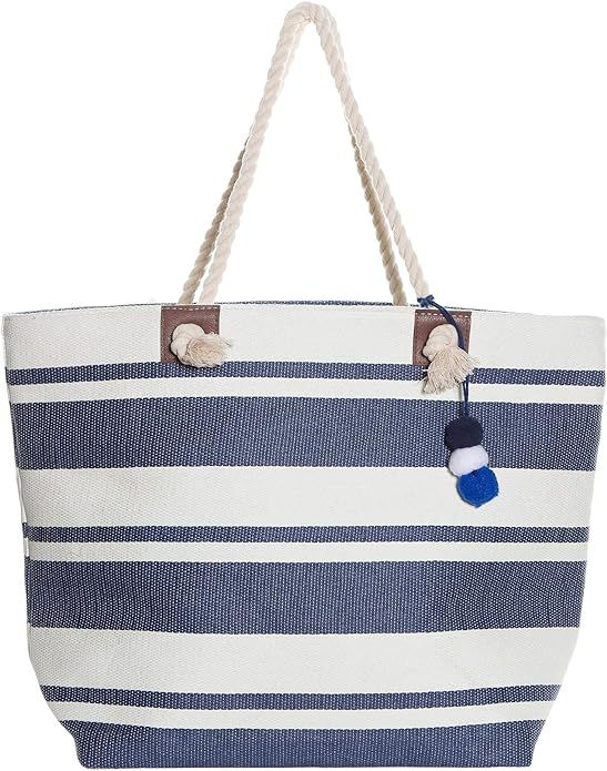 XL Nautical Striped Straw Beach Bags Tote with Zipper Closure and Rope Handle | Amazon (US)