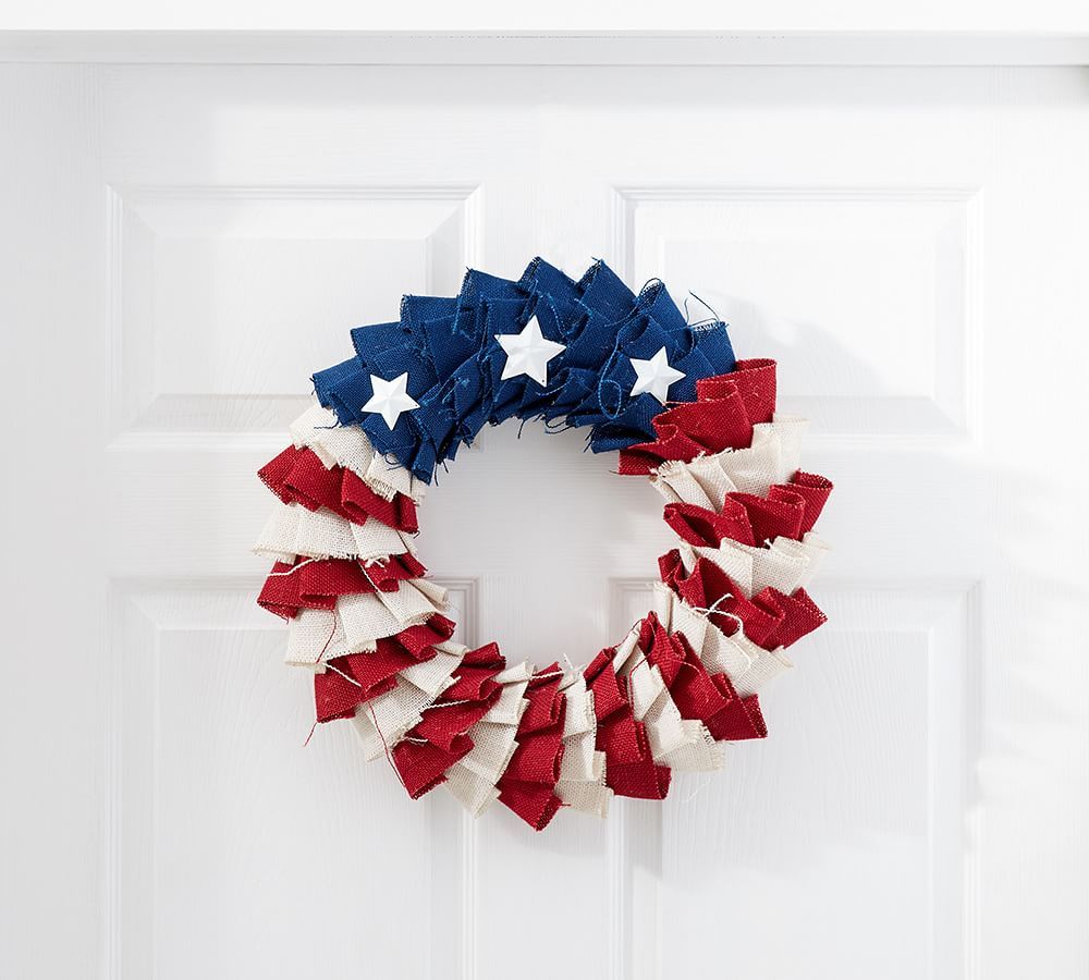 Liberty Outdoor Burlap Collection, Red/White/Blue - 16&amp;quot; Wreath | Pottery Barn (US)