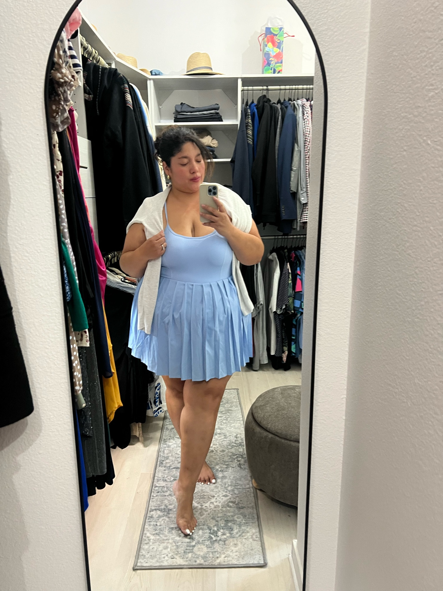 Hola Bebés ! Summer outfit idea 
Loving this tennis Dress 👗 

This color is dreamy and it’s so comfy it has a racer back and built in bra and it’s a Skort with pockets for cell phone 👌

I’m wearing an XL 
This is true to size but stretchy 
And paired with a grey cardigan 

#LTKPlusSize #LTKSummerSales #LTKMidsize