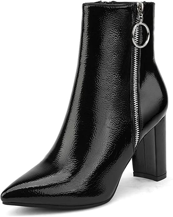 Amazon.com | DREAM PAIRS Women's Black Pat Chunky High Heel Ankle Booties Size 5 B(M) US Sianna-3... | Amazon (US)