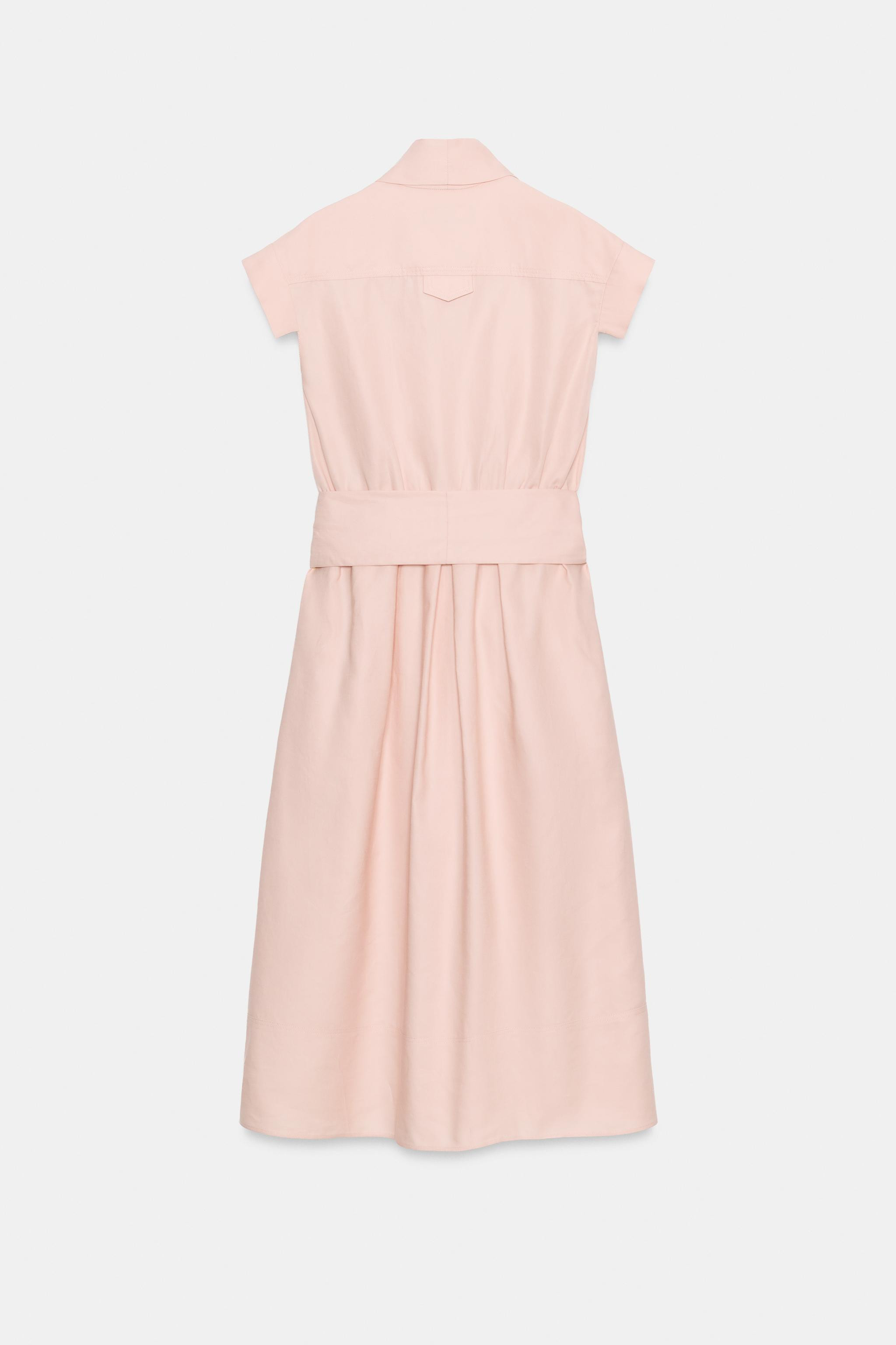 ZARA WOMAN COLLECTIONMidi dress made from a 21% linen blend yarn. V-neck and short sleeves. Side ... | Zara UK