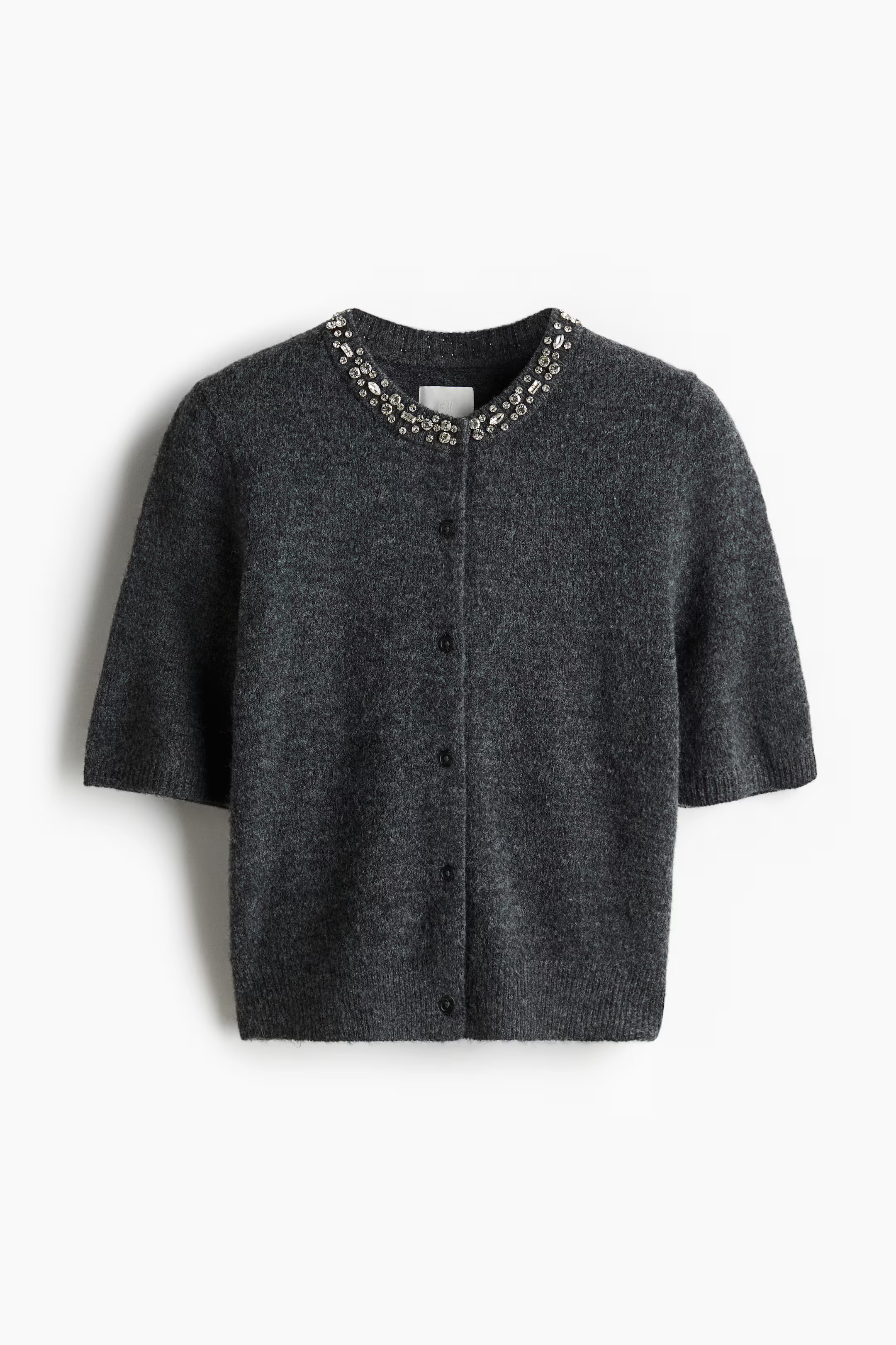 Rhinestone-Embellished Cardigan - Gray melange - Ladies | H&M US | H&M (US + CA)
