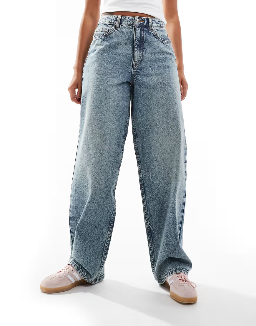 Miss Selfridge baggy jeans in mid blue wash | ASOS (Global)