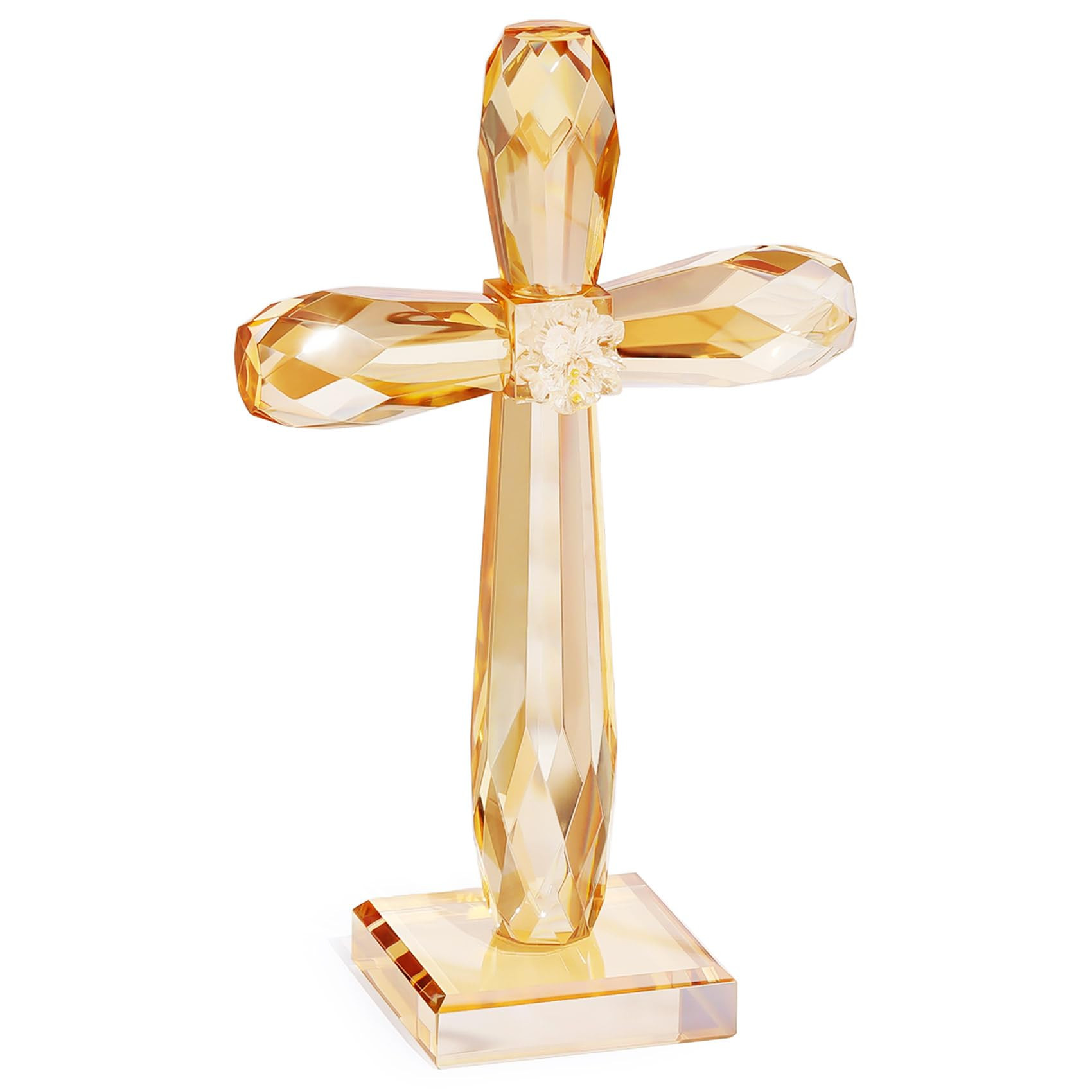 YWHL Champagne Crystal Standing Cross Figurine, Religious Gifts for Women Men, Handmade Glass Hol... | Amazon (US)