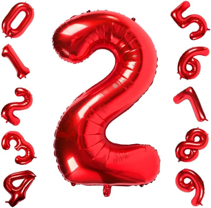 Red 2 Balloons,40 Inch Birthday Foil Balloon Party Decorations Supplies Helium Mylar Digital Ball... | Amazon (US)