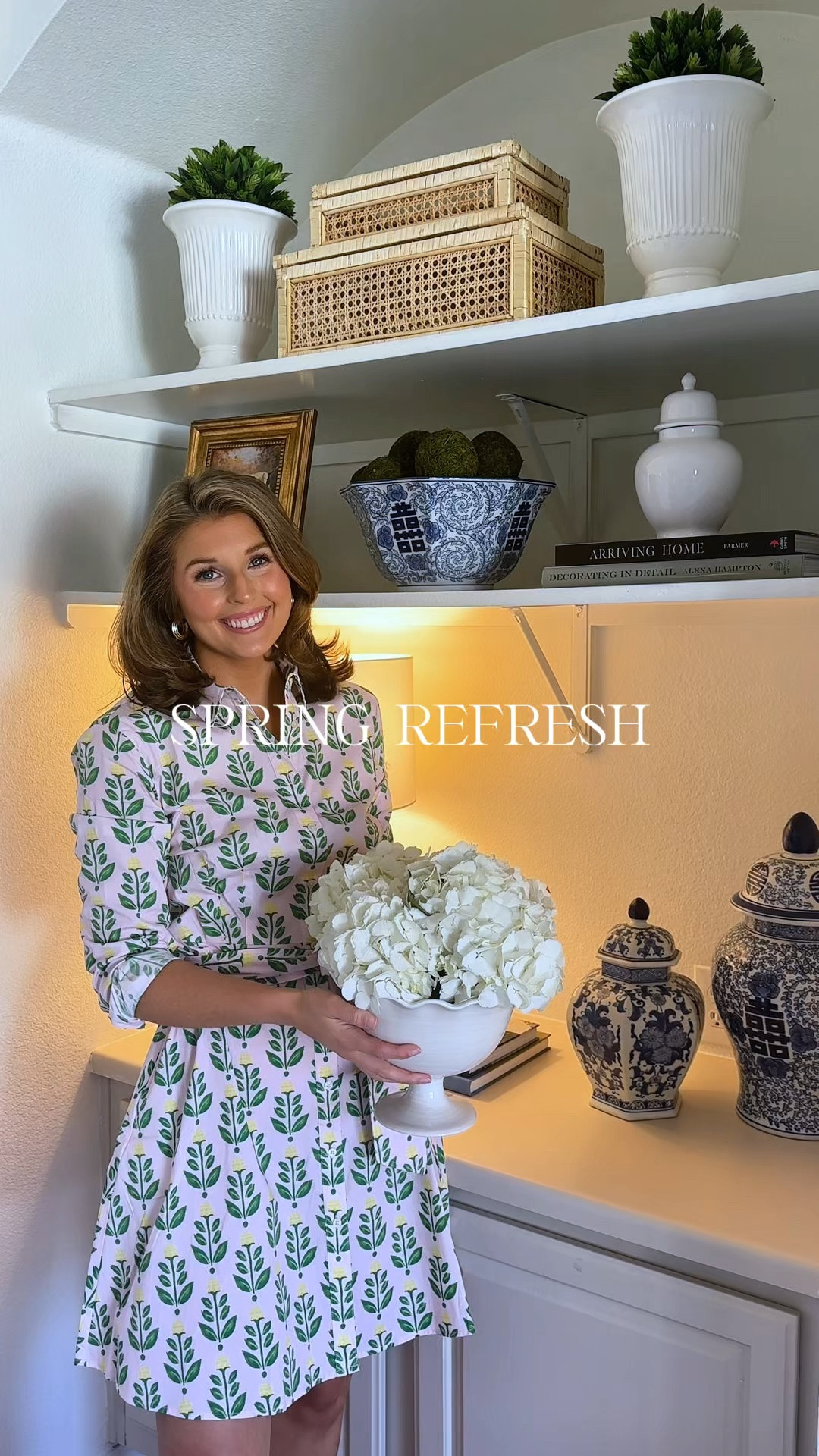 Spring refresh! Some items are old/ from HomeGoods. Wearing a size 2 in dress! Code LOUISE20 for 20% off at Untuckit