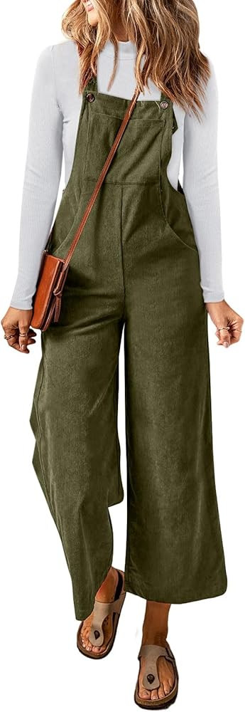 Happy Sailed Women Corduroy Overalls Winter Fall Casual Loose Sleeveless Adjustable Strap Wide Le... | Amazon (US)