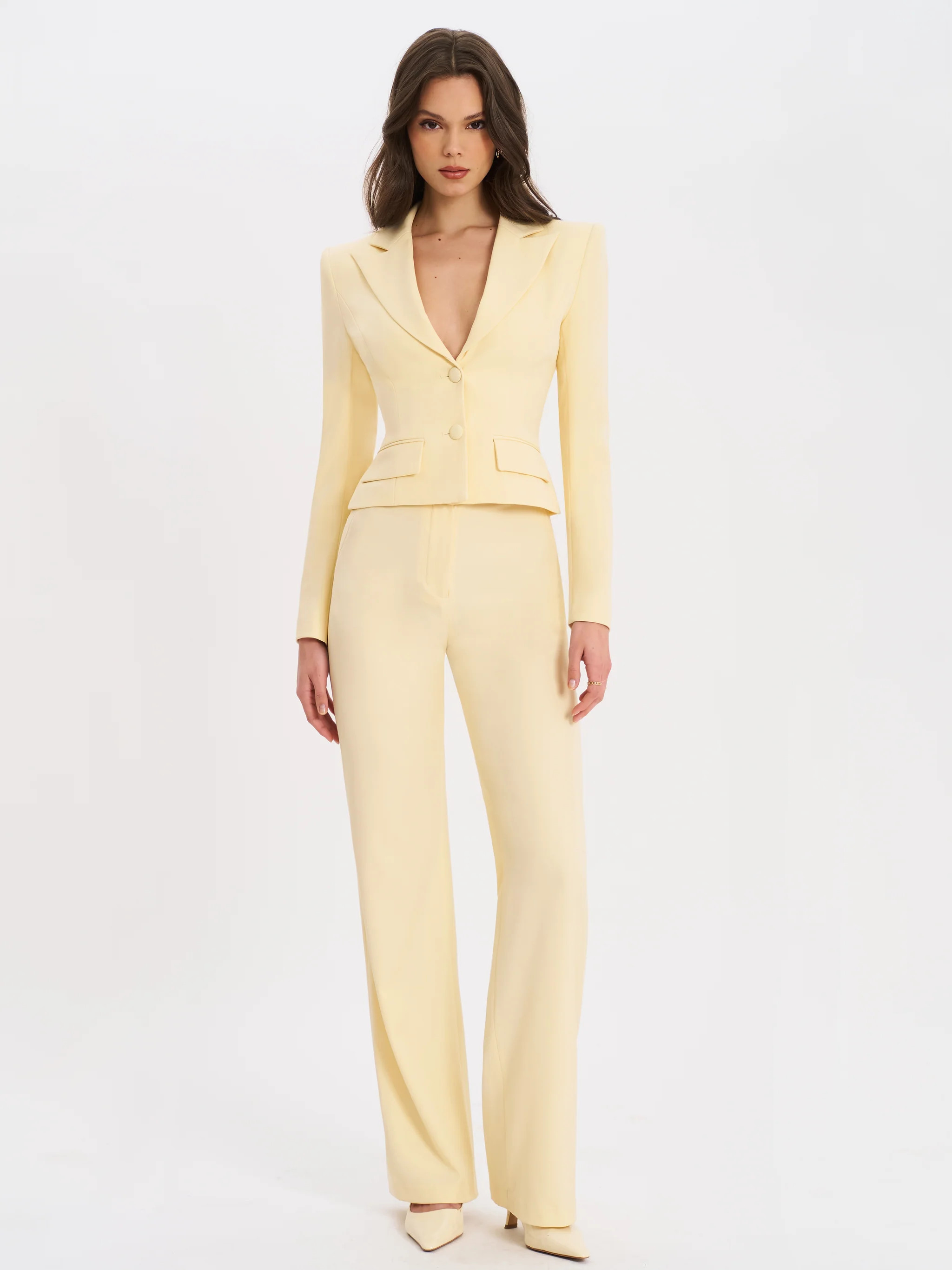 Quinnie Butter Yellow Slim Suit Pants | Miss Circle