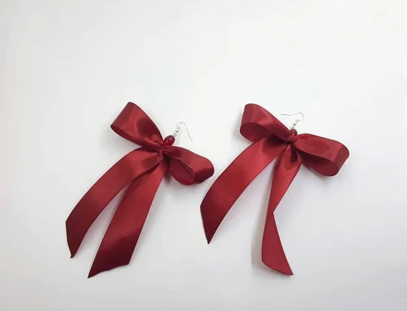Extra Large Red Ribbon Bow Earrings | Etsy | Etsy (US)
