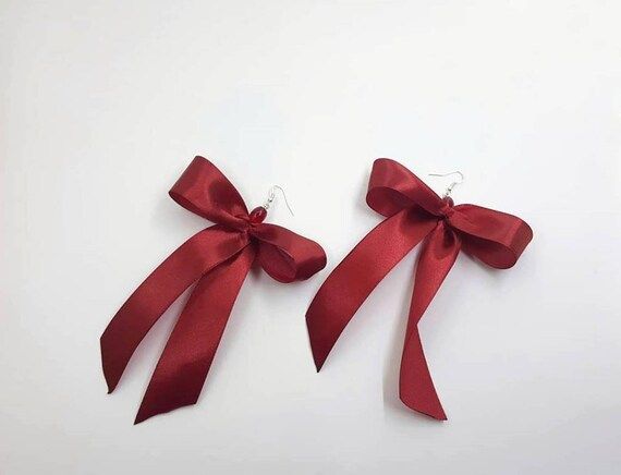 Extra Large Red Ribbon Bow Earrings | Etsy | Etsy (US)