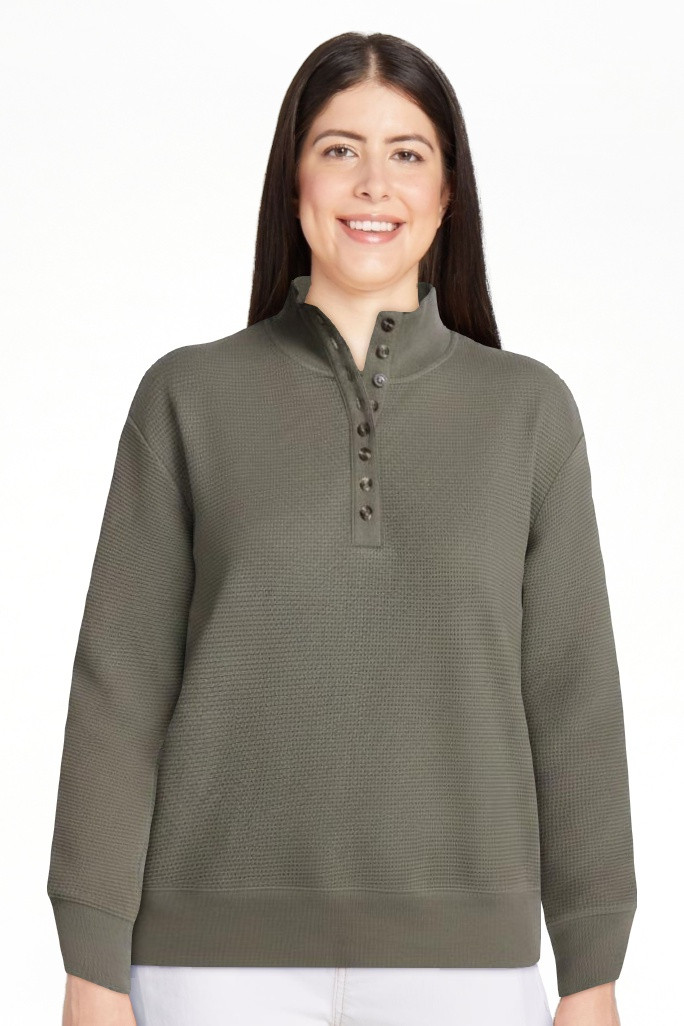 Scenario Women's and Women's Plus Waffle Knit Button Top with Long Sleeves, Sizes XS-4X | Walmart (US)