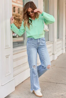 Ariel Light Wash Distressed Wide Leg Jeans DOORBUSTER | Pink Lily