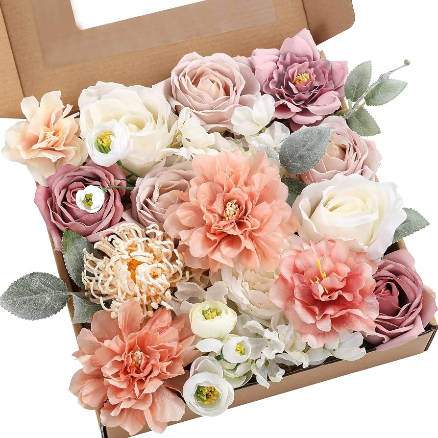 YYHUAWU Artificial Flowers Combo Set Fake Flower Leaf Box with Stems for DIY Wedding Bouquets Cen... | Amazon (US)
