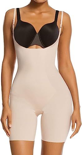 SHAPERX Tummy Control Shapewear for Women Seamless Fajas Bodysuit Open Bust Mid Thigh Body Shaper... | Amazon (US)