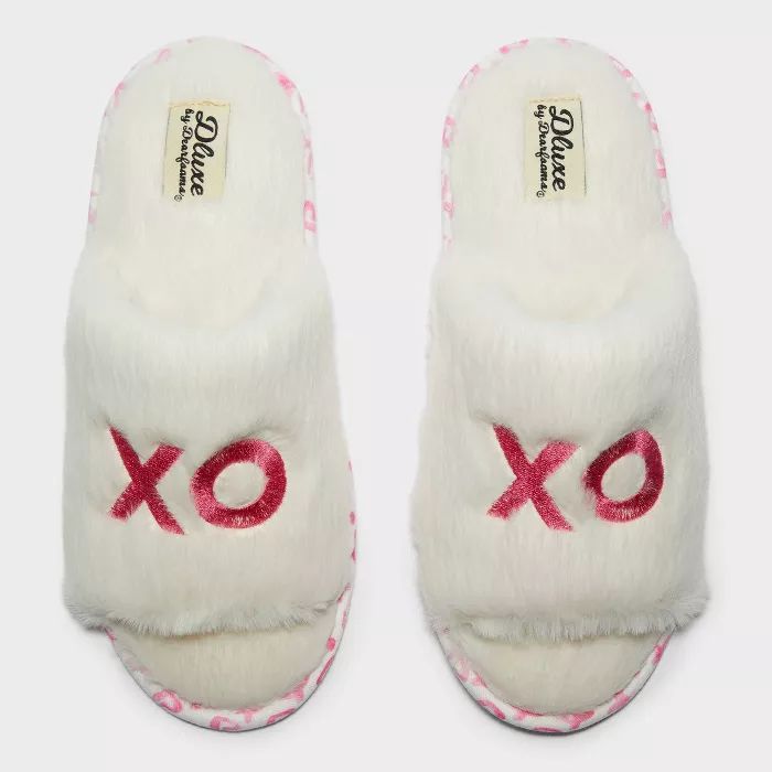 Women's dluxe by dearfoams XOXO Fur Slide Slippers - Ivory | Target