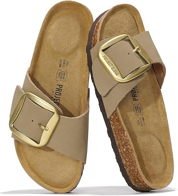 Amazon.com | Project Cloud 100% Genuine Leather Sandals Women Dressy Beach Essentials Slides for ... | Amazon (US)
