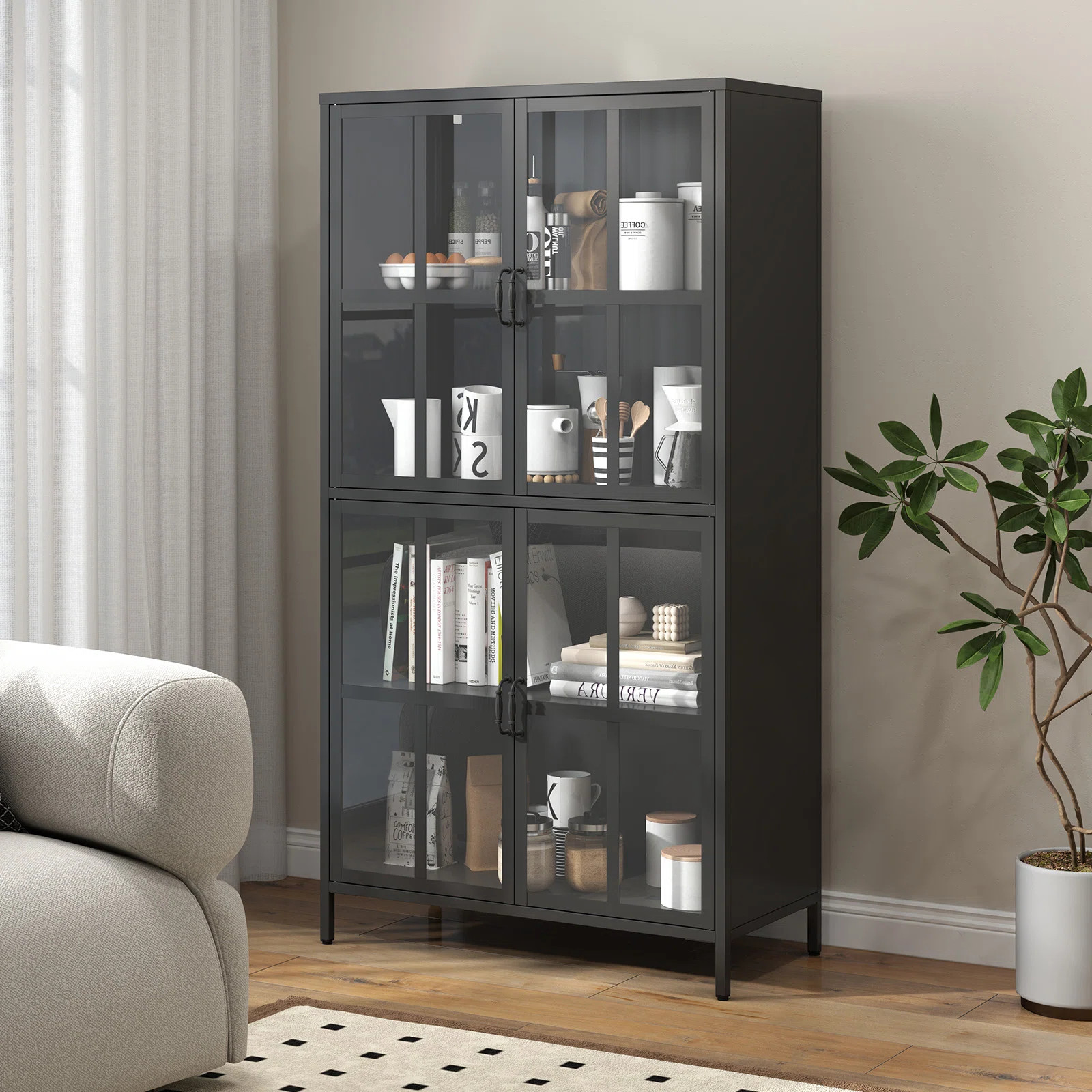 Double Glass Door Accent Cabinet - Adjustable Shelves, Legs, Cold Rolled Steel, | Wayfair North America