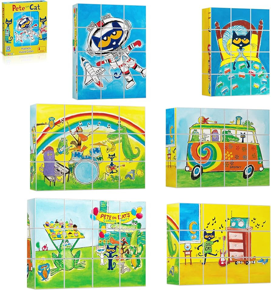 PicassoTiles Pete the Cat Magnet Puzzle Building Block Cubes 6 Cartoon Themed Brain Teaser Puzzle... | Amazon (US)