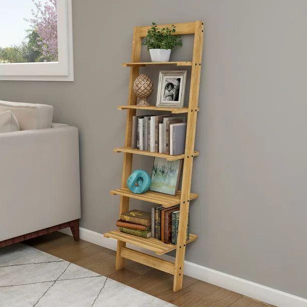 Lavish Home Five-Tier Ladder Blonde Wood Storage Shelf | Walmart (US)