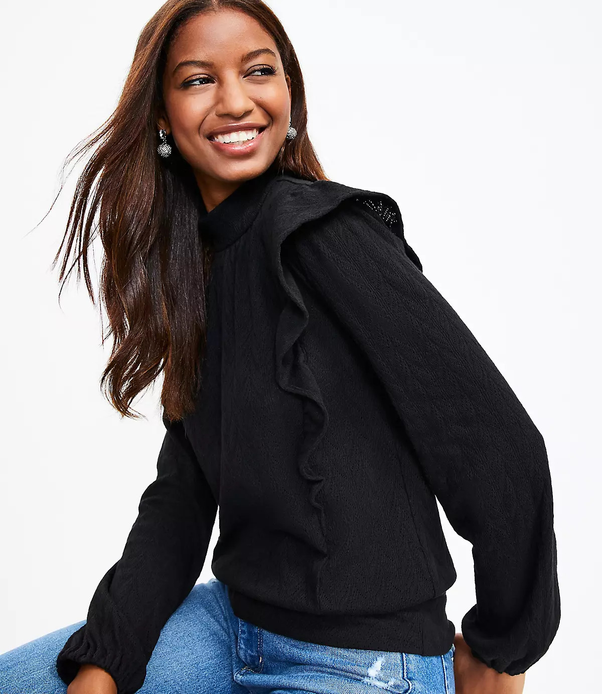 Pointelle Ruffle Top | LOFT