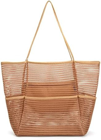 Tainehs Beach Bag - Mesh Tote Bag Beach Vacation Clothes for Women Pool Bag for Travel Pool Famil... | Amazon (US)