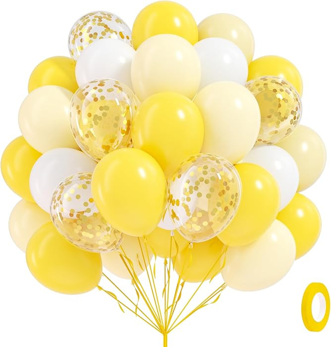 60pcs Yellow and White Balloons 12inch with Gold Confetti Balloons | Amazon (US)