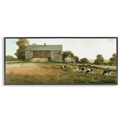 Stupell Industries Traditional Cows Grazing Framed Giclee Art, Black, 24" x 10" | Target