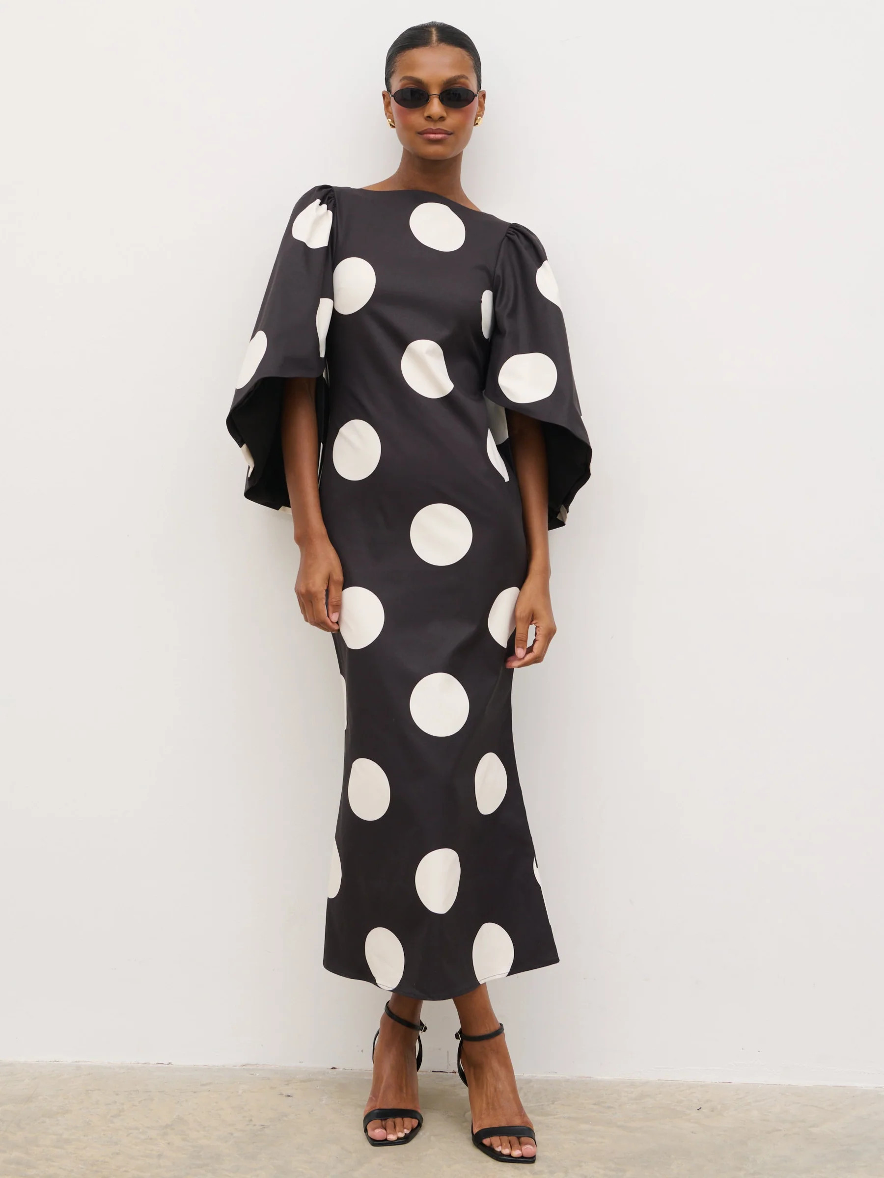 Liora A-Line Midaxi Dress - Black and Cream Polkadot | Pretty Lavish (UK)