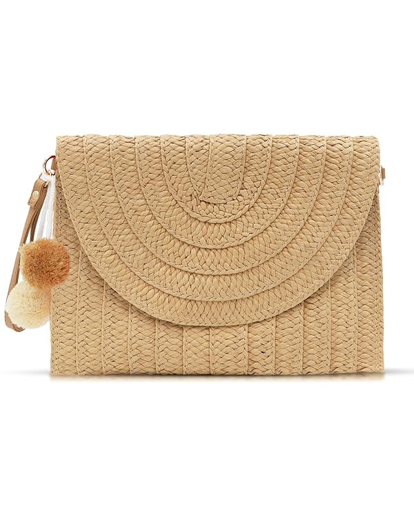 Crossbody Bags for Women, Straw Clutch Purses, Bohemian Handmade Woven Envelope Package | Amazon (US)