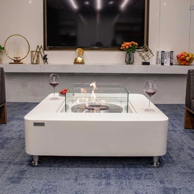 Envelor 14'' H x 40'' W Concrete Bio-ethanol Fuel Outdoor Fire Pit Table with Windscreen and Lid | Wayfair North America