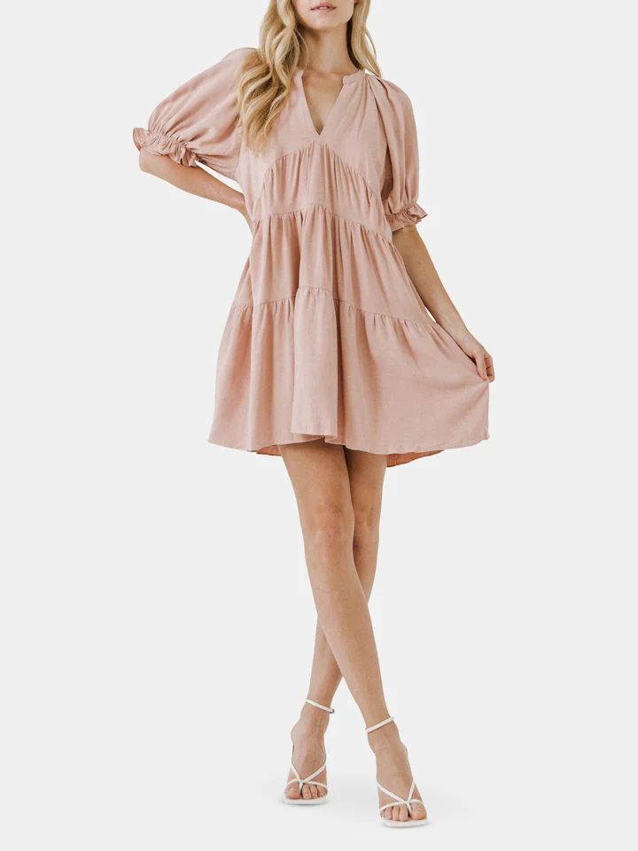 Solid Tiered Dress with Ruffled Sleeves | Verishop