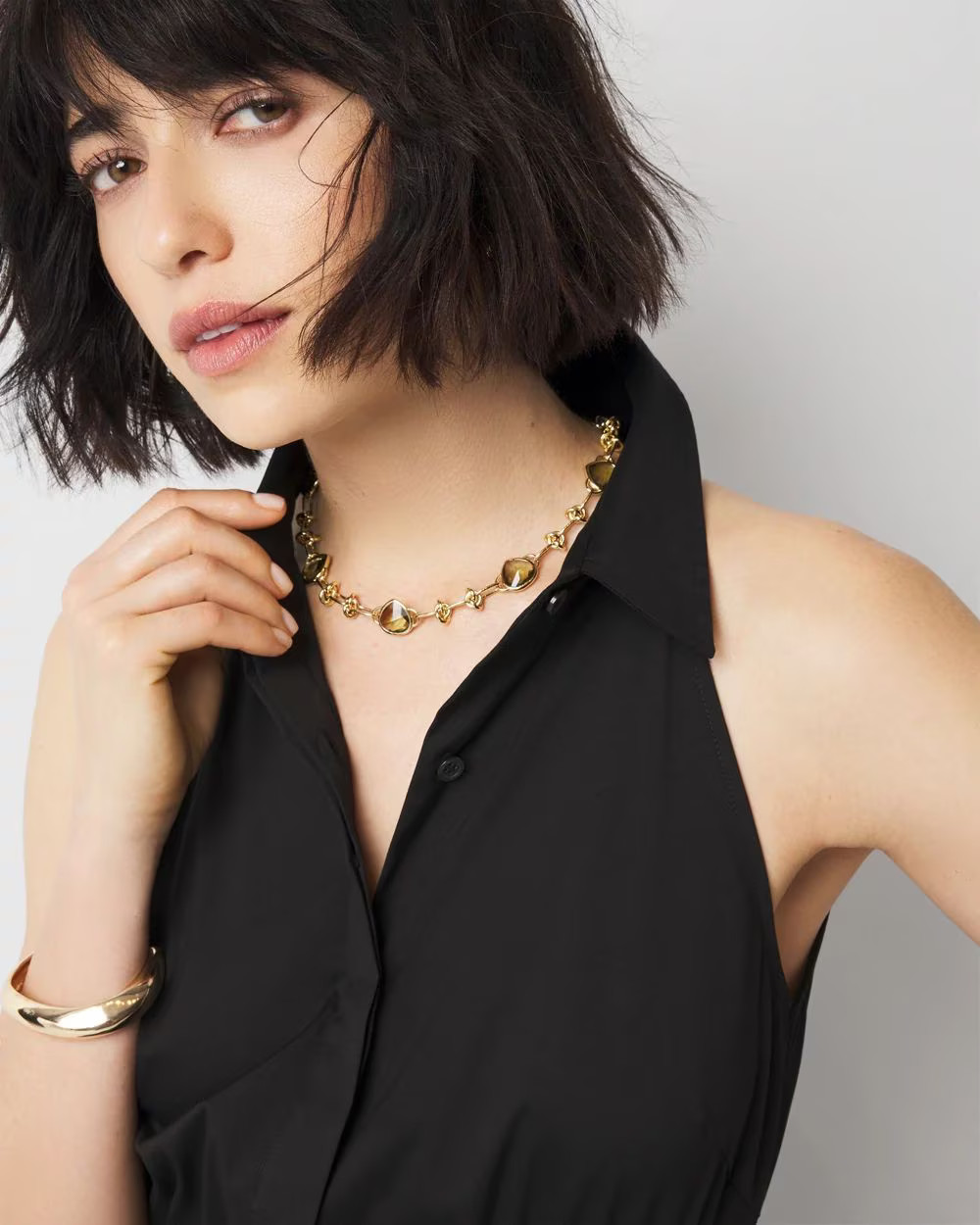 Olive + Gold Single Strand Necklace | White House Black Market