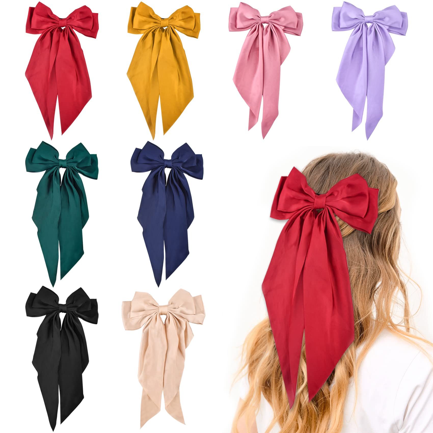 JEPELUS Hair Bows for Women, 8Pcs Big Hair Ribbon with Long Tail, Long Silky Satin Hair Clip for ... | Amazon (CA)