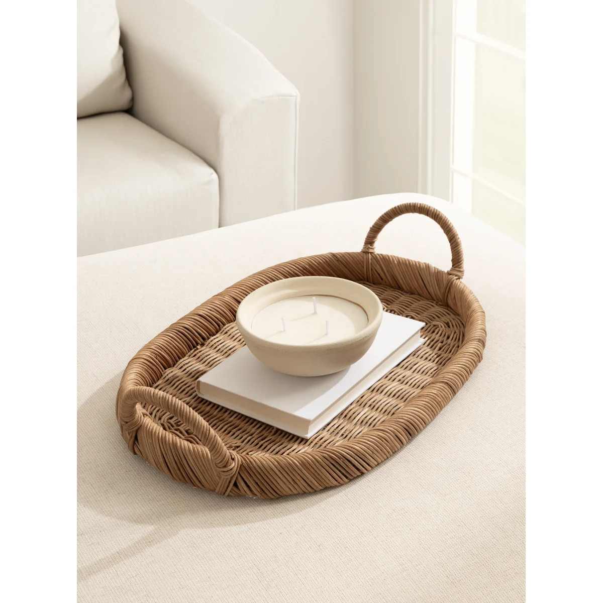 Cormont Boho Oval Woven Rattan Tray with Handles | Wayfair North America