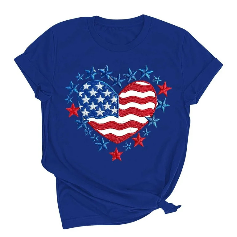 Summer Clean Womens 4Th Of July Patriotic Shirt American Flag Graphic Short Sleeve Tops Crew Neck... | Walmart (US)