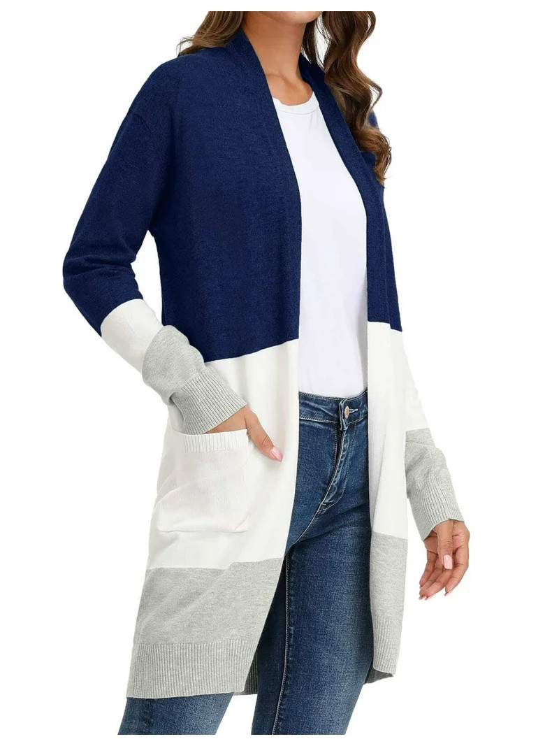 Grace Karin Women's Black and White Long Cardigan Striped V-Neck Casual Sweaters with Pockets | Walmart (US)