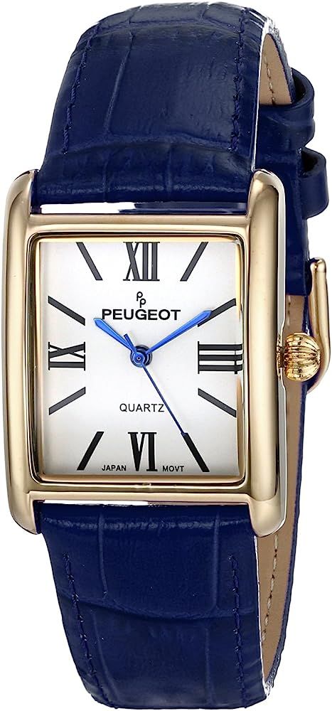 Peugeot Women's 14K Gold Plated Tank Leather Dress Watch with Roman Numerals Dial | Amazon (US)