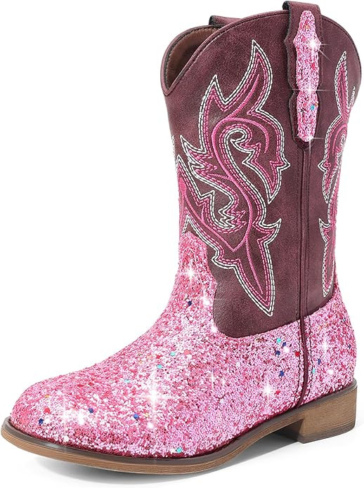 DREAM PAIRS Girls Cowgirl Boots Glitter Toddler Cowboy Boots Child Mid Calf Riding Shoes Party Bi... | Amazon (US)