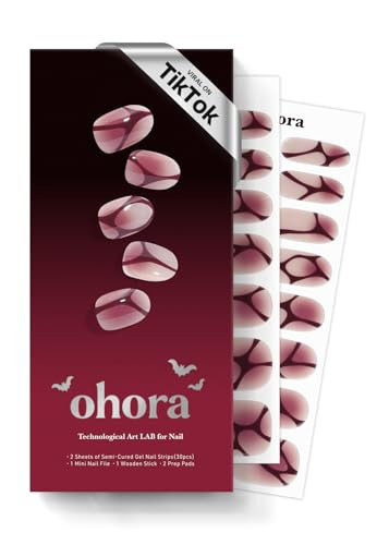 ohora Semi Cured Gel Nail Strips (N Bloody Blushy) - Works with Any Lamps, Salon-Quality, Long Lasting, Easy to Apply & Remove - Includes 2 Prep Pads, Nail File & Wooden Stick | Amazon (US)